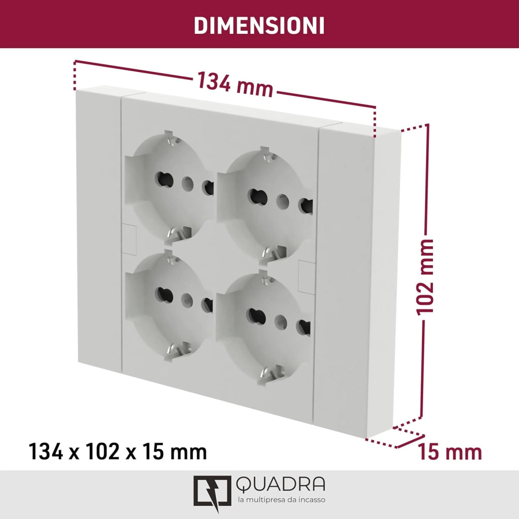 MULTIPRESA QUADRA DA PARETE 4 SCHUKO BIANCA.