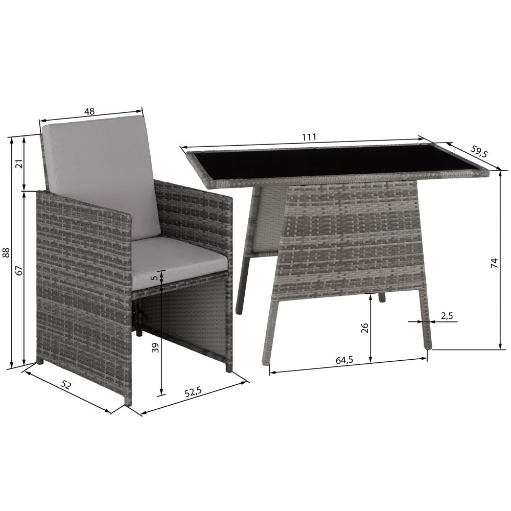 Mobile da giardino in rattan sintetico intrecciato in resina 2 posti grigio 2108061