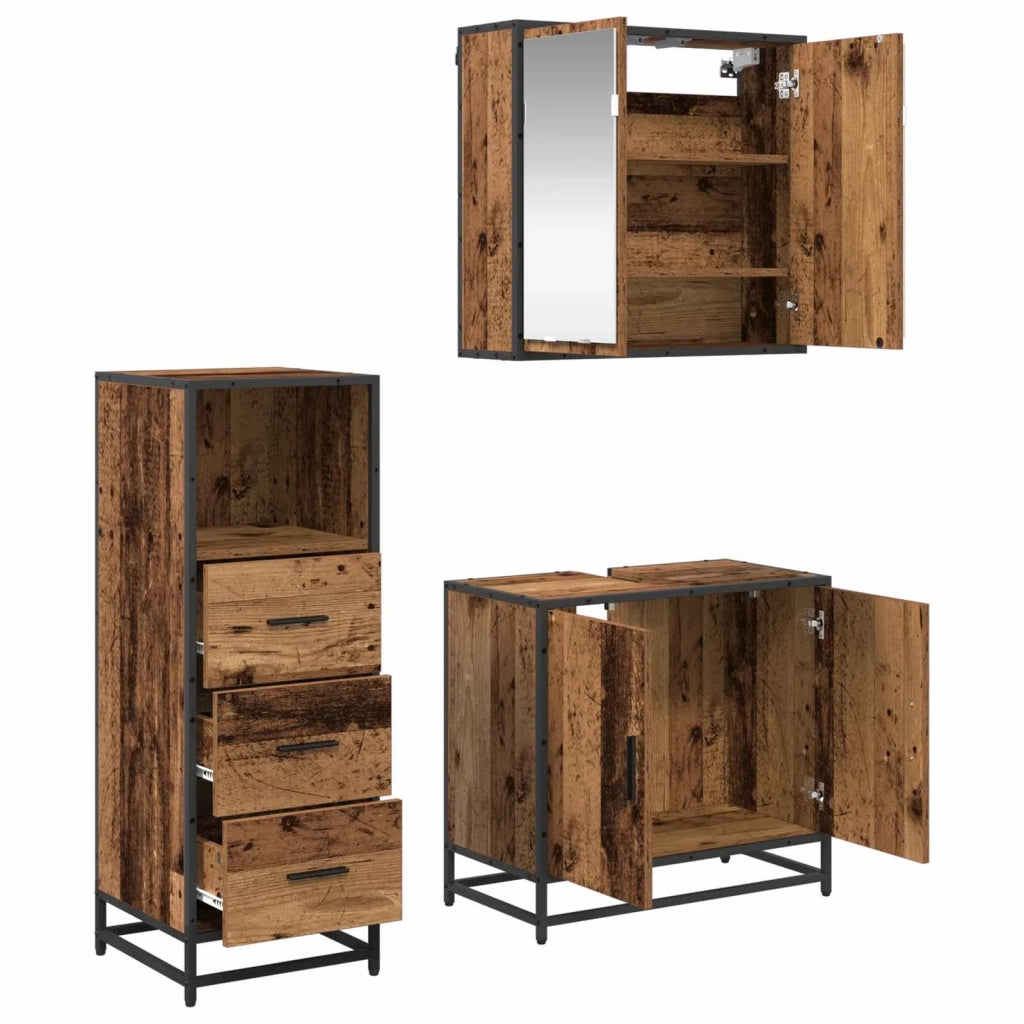 Set di mobili per il bagno con cassetto 3 pcs Legno vecchio 3402444