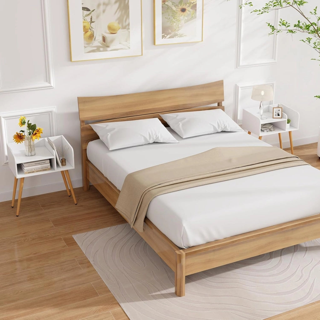 Comodino 50 x 32 x 58cm, Tavolino Moderno con Mensole Aperte, Gambe in Metallo e Poggiapiedi Regolabili, Comò Ideale per Soggiorno e Camera da Letto (Bianco,2)