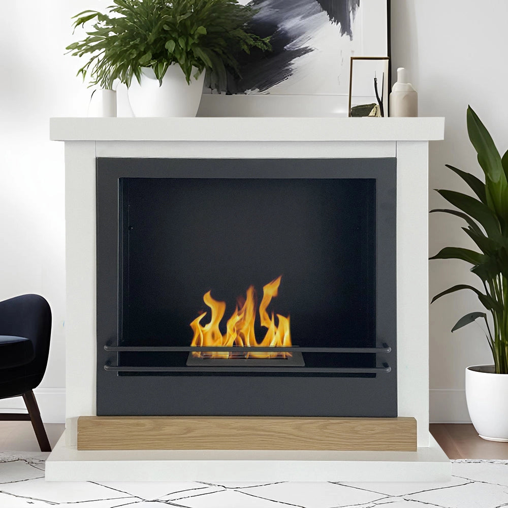Camino a Bioetanolo da Pavimento 75x28x70 cm Stoccolma in Legno Bianco