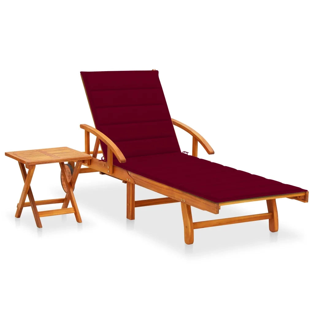Sdraio da Giardino con Tavolino e Cuscino in Massello di Acacia cod mxl 78432