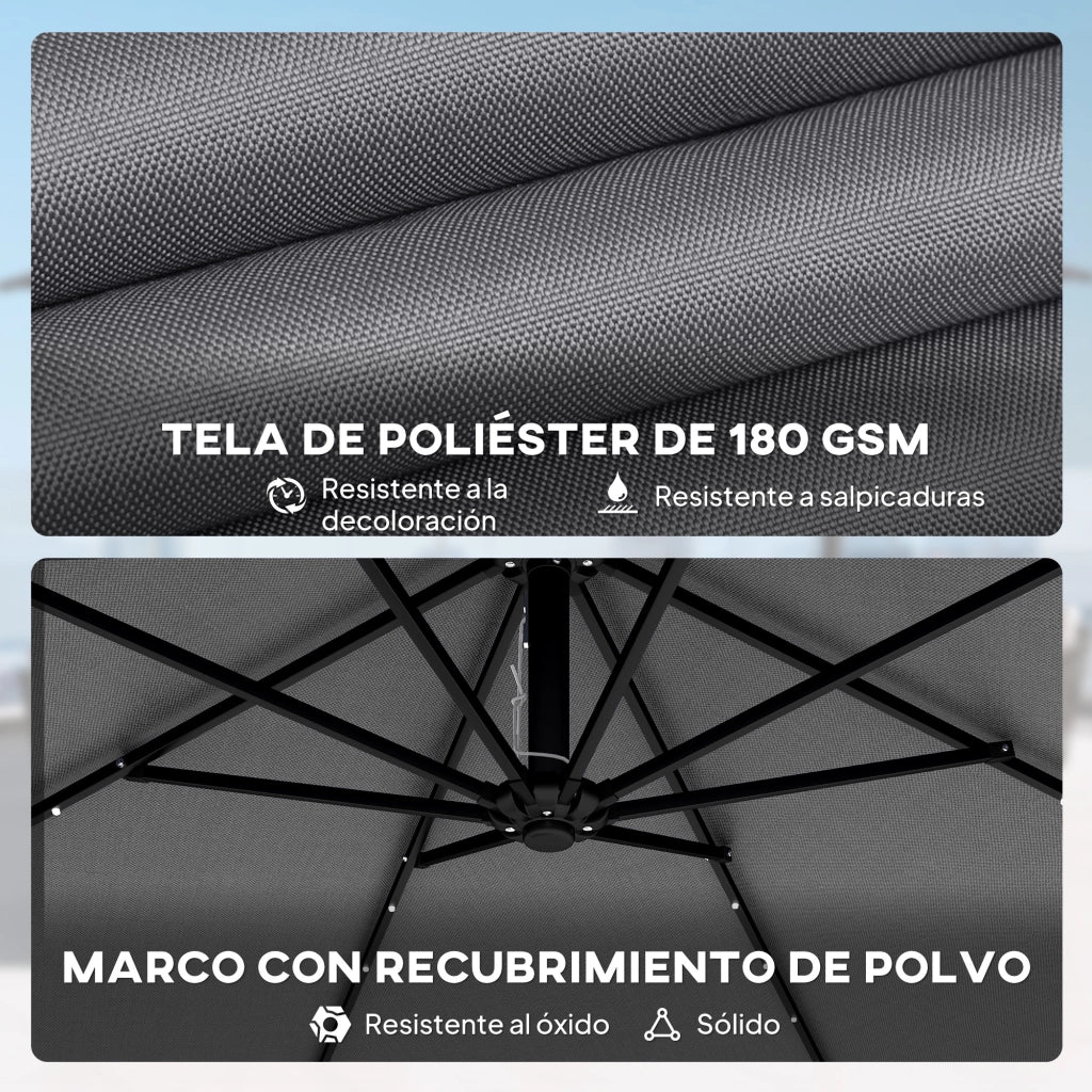 Ombrellone Parasole Grigio con Luci LED Solari 330x295 cm Base Crociata ¨C zephmum ¨C Grigio Scuro