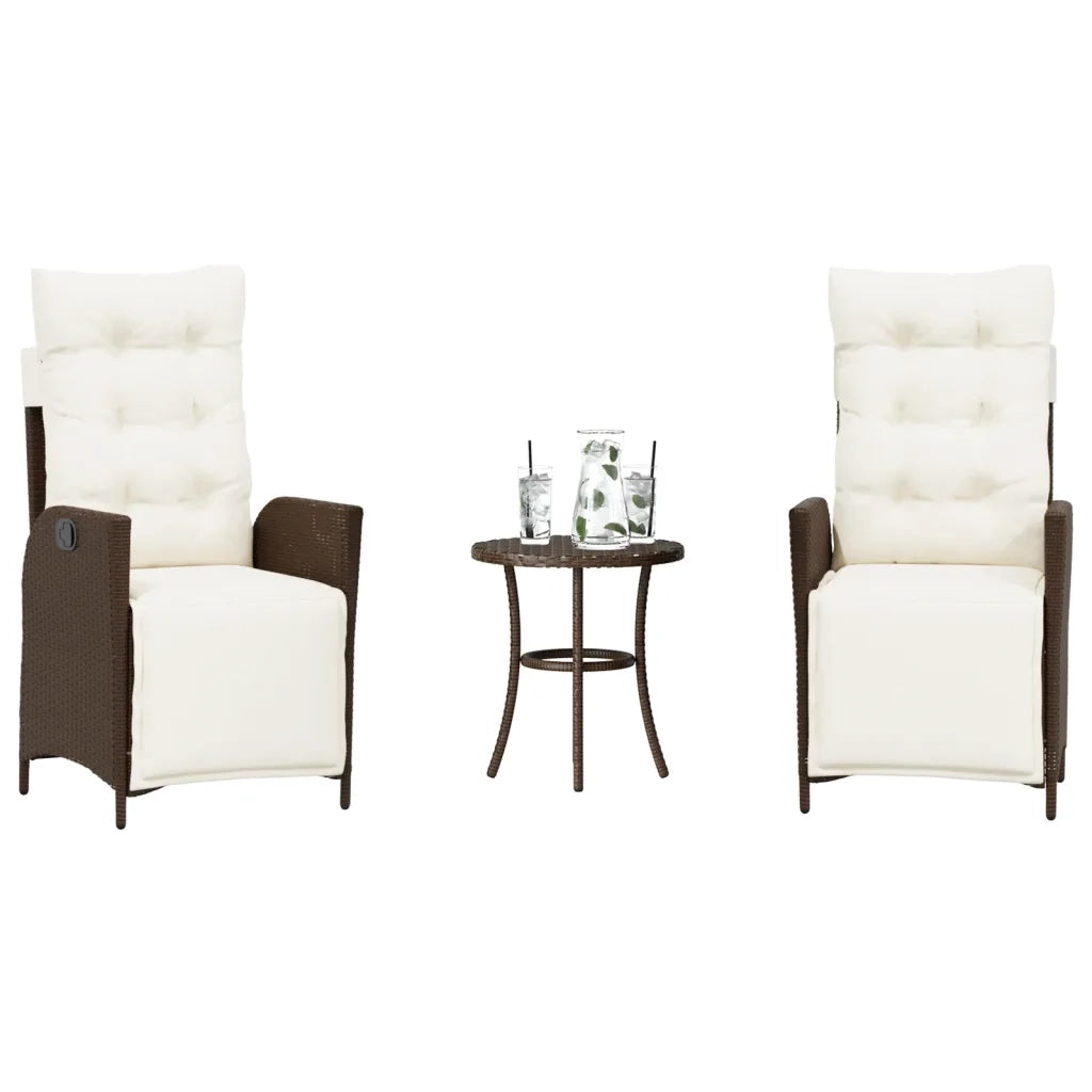 Set Bistr¨° 3 pz | Set Salotto da Giardino con Cuscini Marrone in Polyrattan