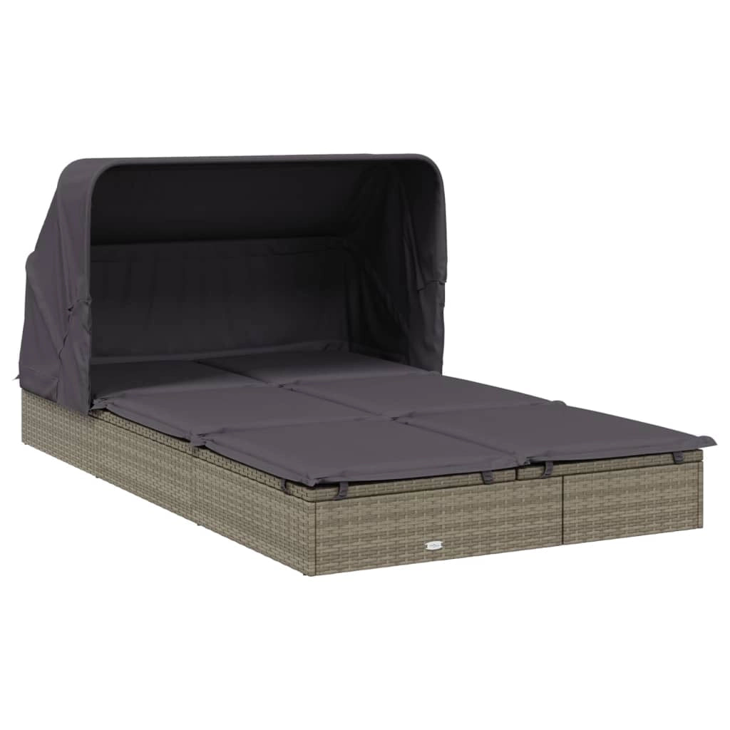 Lettino prendisole chaise longue a 2 posti con tettuccio pieghevole 213 x 118 x 97 cm grigio 02_0012187