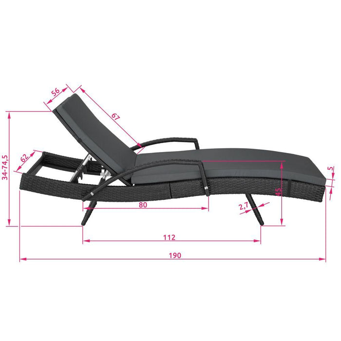Lettino prendisole sedia a sdraio mobile da giardino 5 posizioni nero 2208057