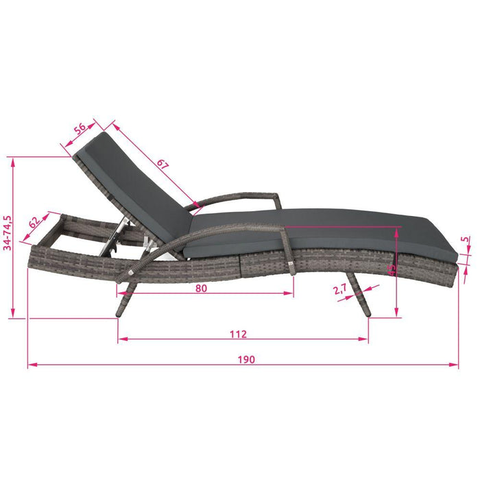 Lettino prendisole sdraio mobile da giardino 5 posizioni grigio 2208056