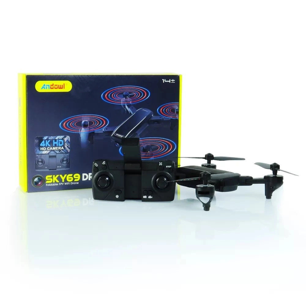 Trade Shop - Drone Wifi 2,4 Ghz Fpv Pieghevole Sky69 Con Fotocamera 720p Lama Ventola A Led -