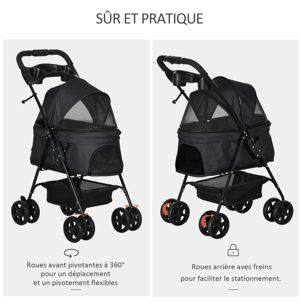 Passeggino pieghevole per cani e gatti ¨C Xylo ¨C tessuto Oxford 300D impermeabile con cestino portaoggetti