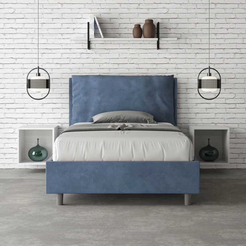 Letto imbottito Piazza e mezzo 110x210 cm Large - Con rete,Microfibra,Blu