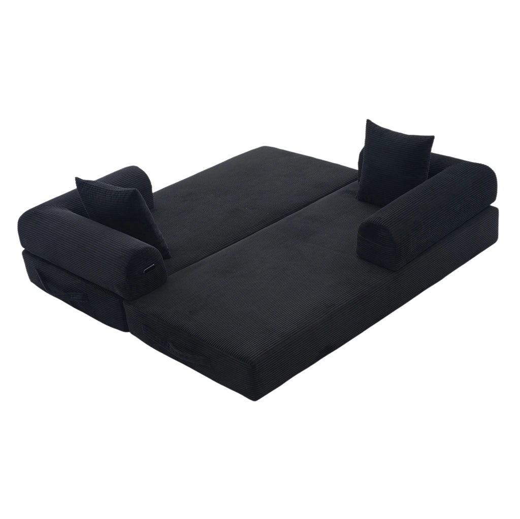 Divano modulare 200x94x67 cm con 3 cuscini; tasca laterale e struttura in metallo in velluto nero