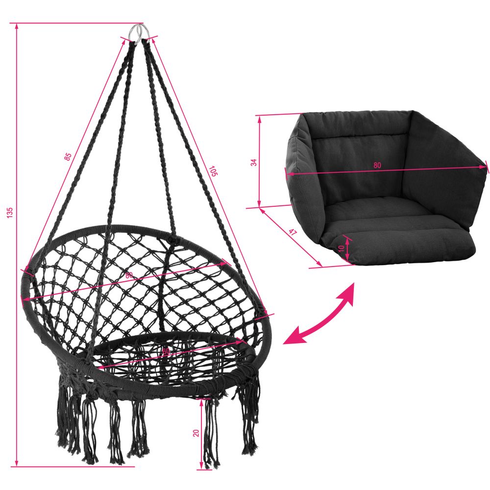 ELISA poltrona sospesa amaca mobili da giardino diametro 80 cm nero 2208166