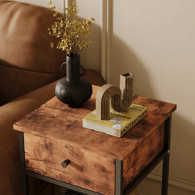 COMODINO COMÒ ARMADIETTO CON CASSETTO E RIPIANO RETRO MARRONE INDUSTRIALE