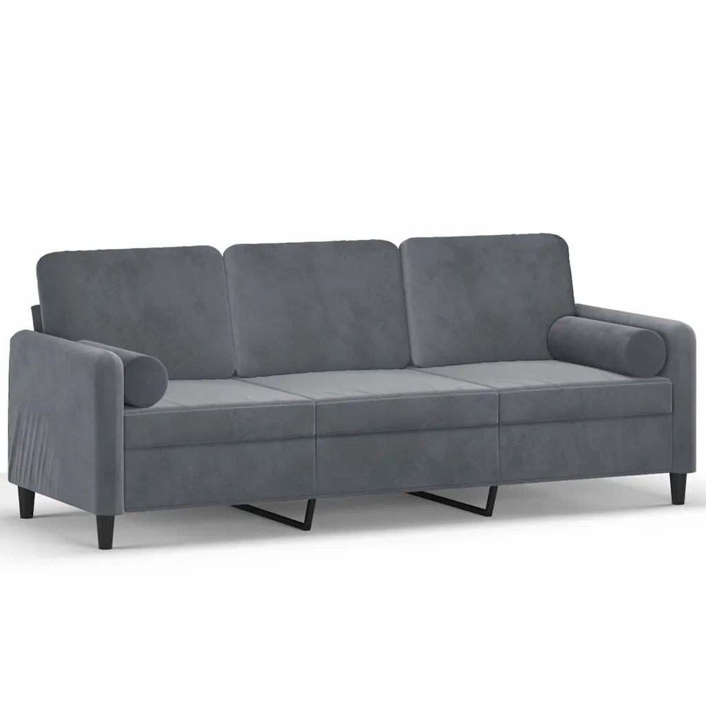 Divano a 3 Posti con Cuscini Grigio Scuro 180 cm in Velluto 3200892