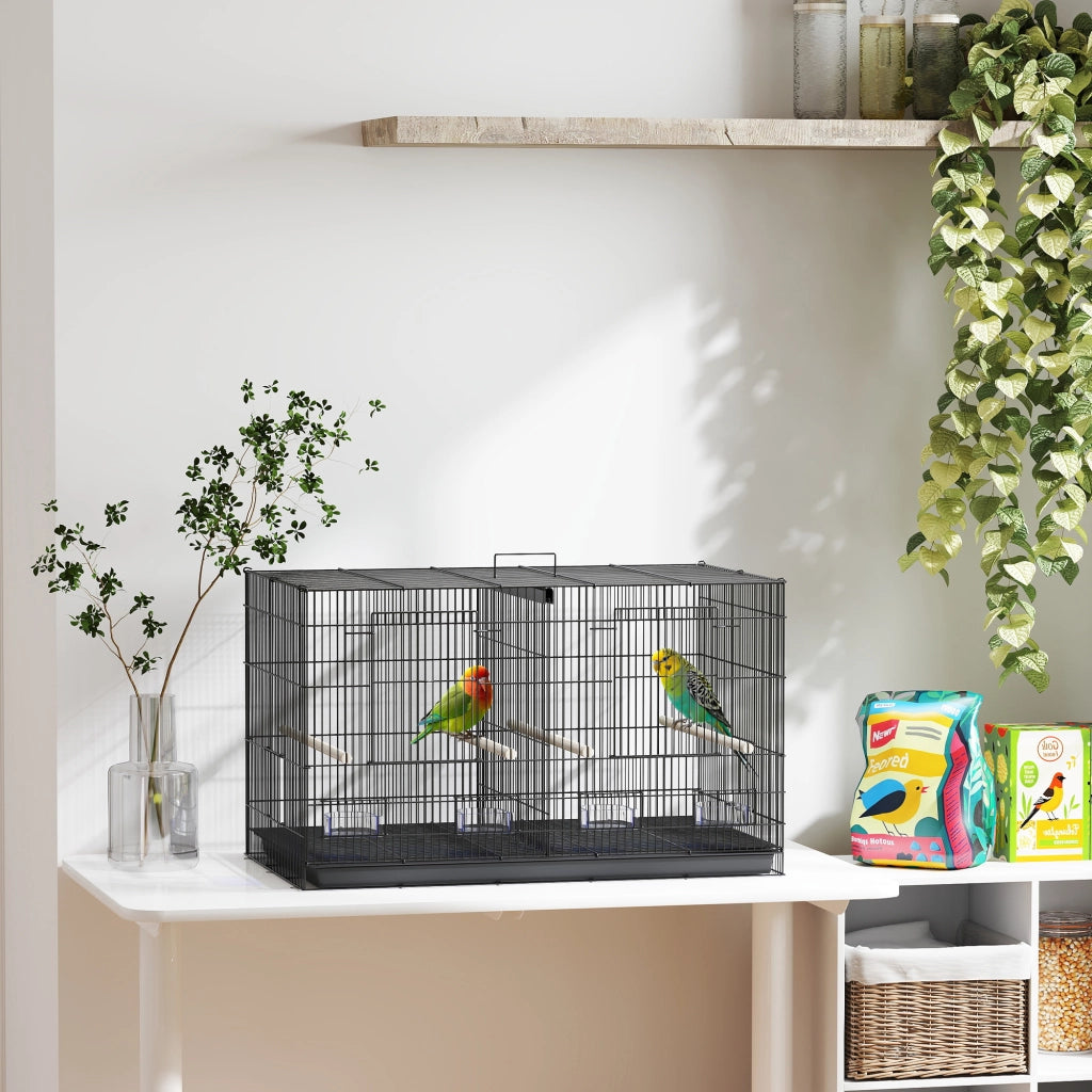 Gabbia per Uccelli con Divisorio 4 Mangiatoie 4 Posatoi ¨C zephmum ¨C Nero 76x46x46 cm