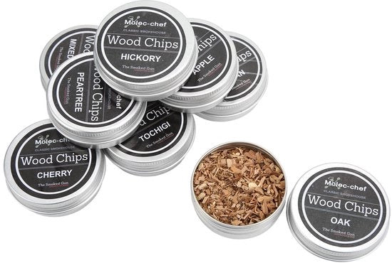Kit di Rokeraggio Rapido per Produzione di Fumo - 8 Pezzi di Scaglie di Legno - Gusti Variati - Adatto per Bevande/Cibi - Legno di Quercia/Professionale - Ideale per Regali - Scaglie di Fumo