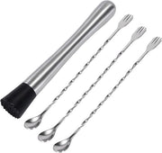 Set di pestello e cucchiaio da bar per cocktail - 21cm Martelletto per ghiaccio tritato - 26cm Cucchiaio da cocktail per mescolare - Set di attrezzi da bar per mojito e altri cocktail fruttati (Pack da 4)