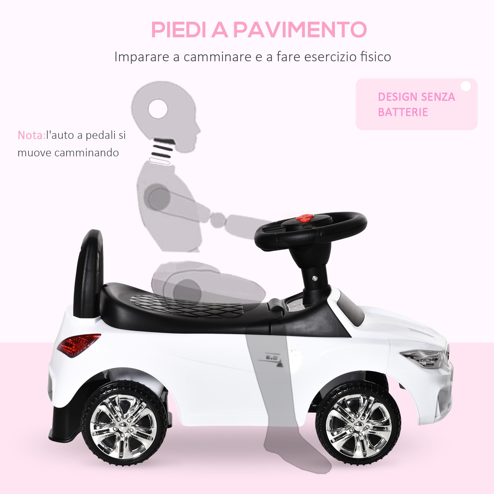 Auto Macchina Cavalcabile per Bambini Clacson e Musica Bianca