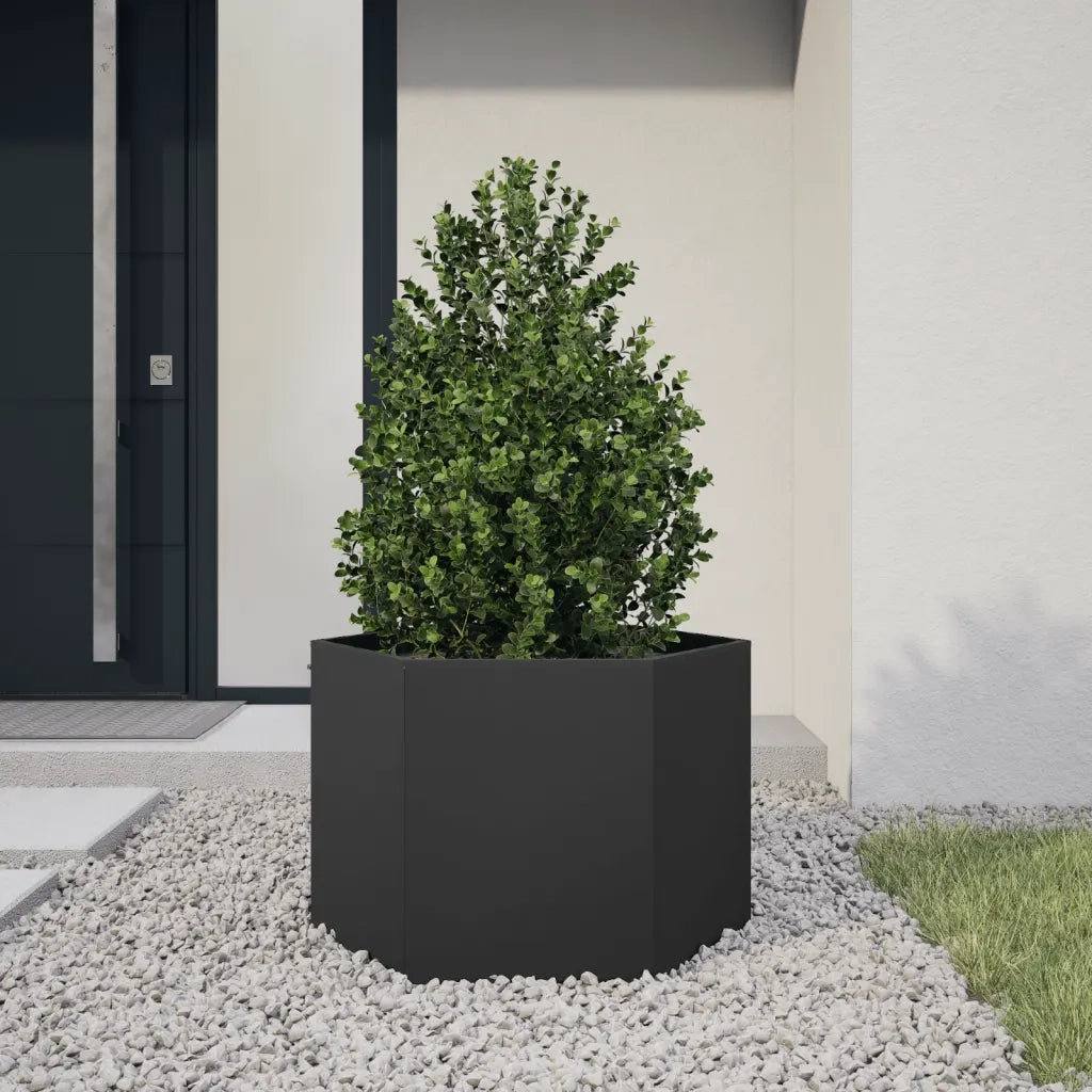 Fioriera da Giardino Nera Esagono 69x60x45 cm in Acciaio 851122