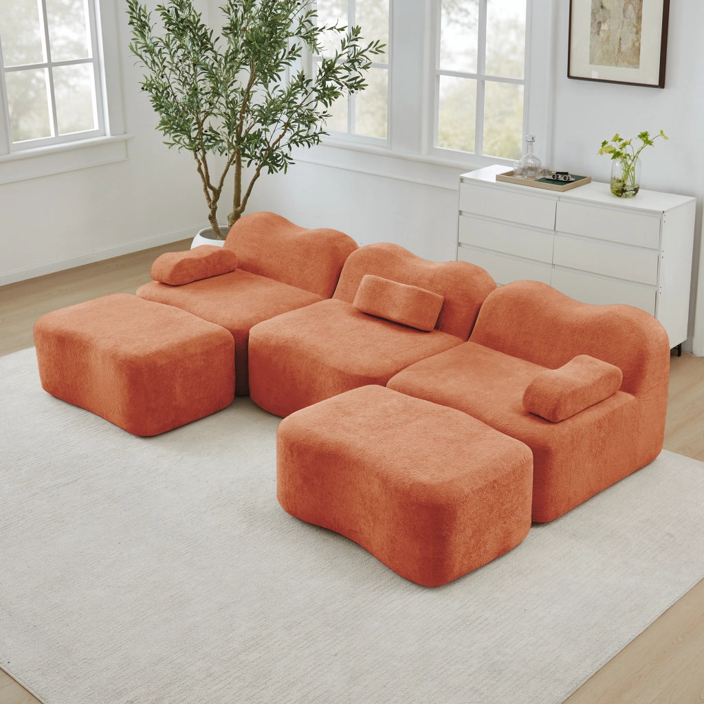 Divano Modulare U 3 Posti con Ottomans ¨C MINIMAL ¨C Arancione, Tessuto, Braccioli Mobili