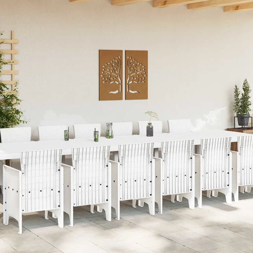 Set da pranzo da giardino con cuscini 15 pcs Bianco PP