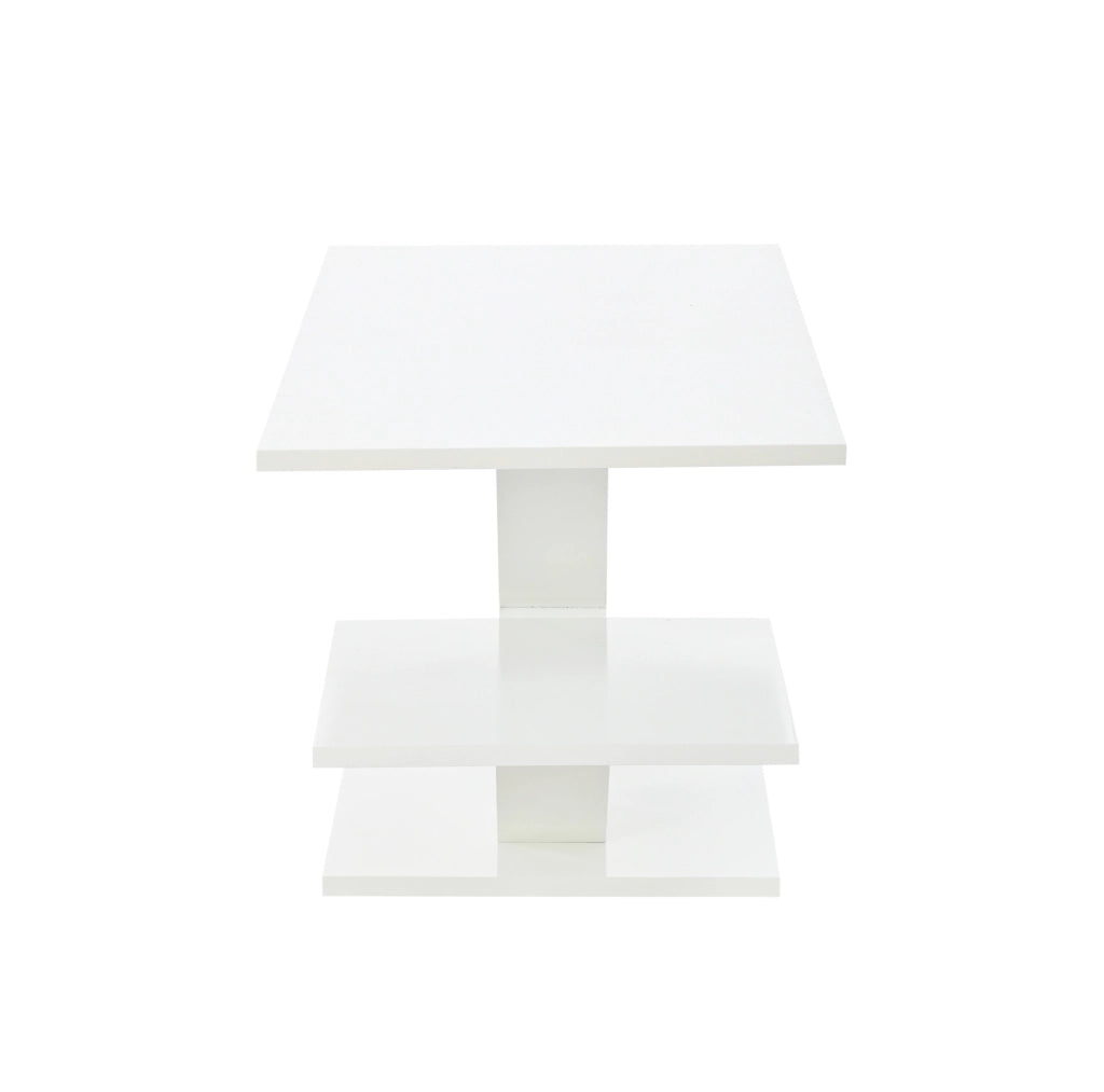 Tavolino da caffè rettangolare 100x48x45 cm in MDF bianco lucido con doppio ripiano