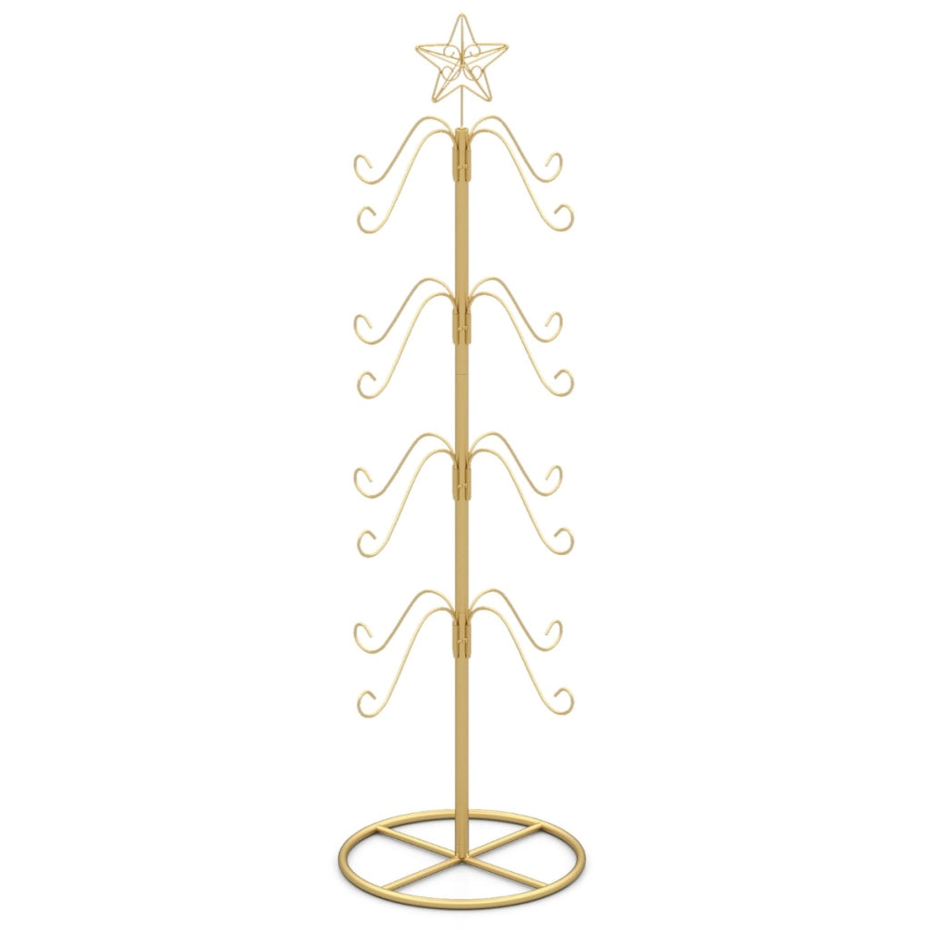 Albero espositivo con 16 ganci appendi oggetti e stella in punta per feste, Porta calze di natale per decorazioni Oro