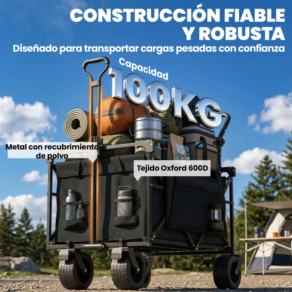 Carrello da Giardino Pieghevole con Ruote Bloccabili ¨C zephmum ¨C Nero 125x59x133 cm