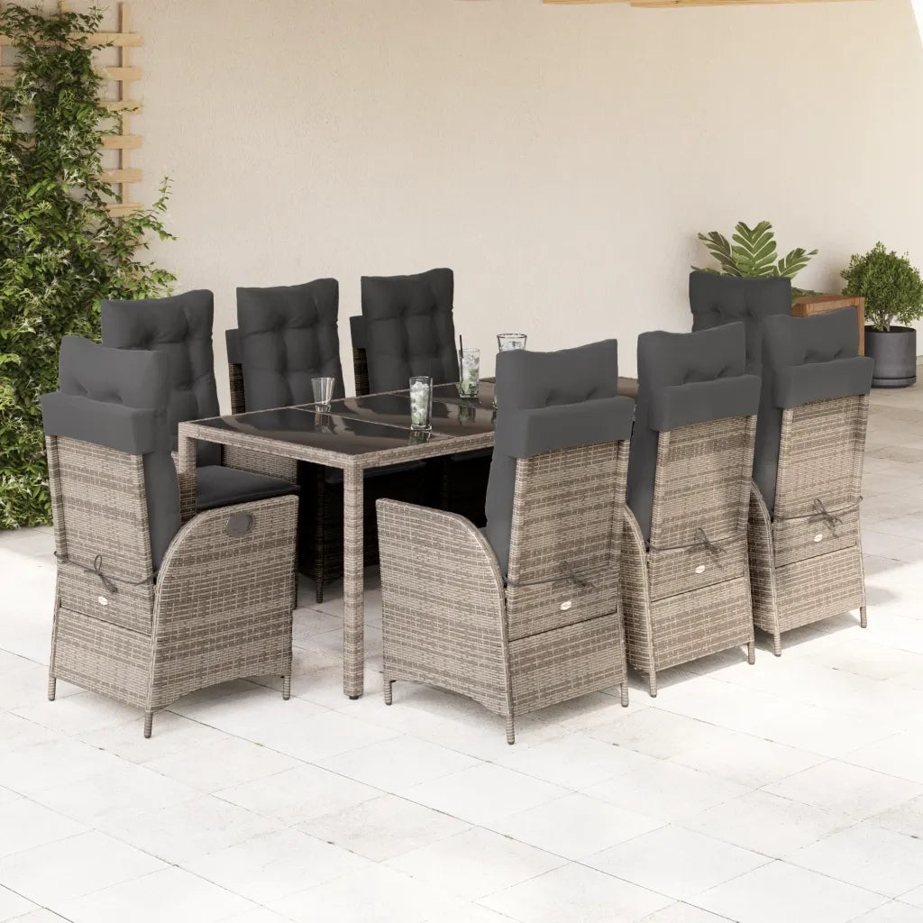 Set da Pranzo da Giardino 9 pz con Cuscini in Polyrattan Grigio 3213083