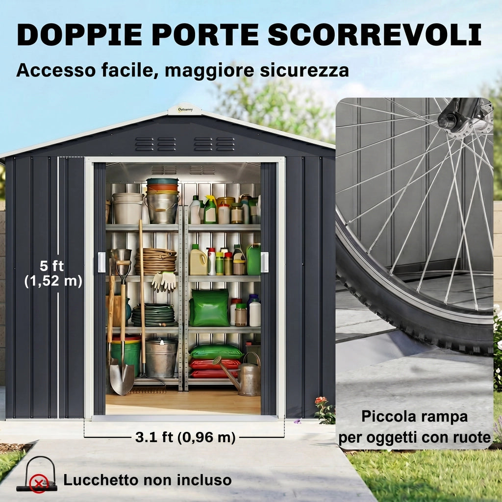 Casetta da Giardino in Metallo ¨C Zephmum ¨C Grigio Scuro 277x195x192 cm