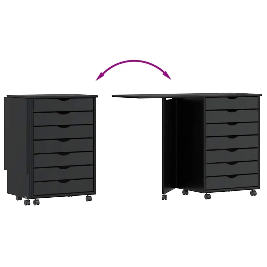 Mobiletto con ruote e scrivania pieghevole ampio e versatile spazio di archiviazione 105,5 x 39 x 74,5 cm legno nero 02_0057657