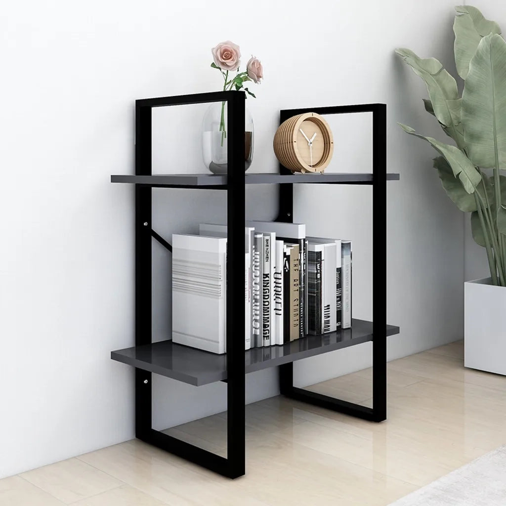 Libreria a 2 Ripiani-Scaffale per Libri-Mobile di Stoccaggio Grigia 60x30x70 cm in Legno Multistrato