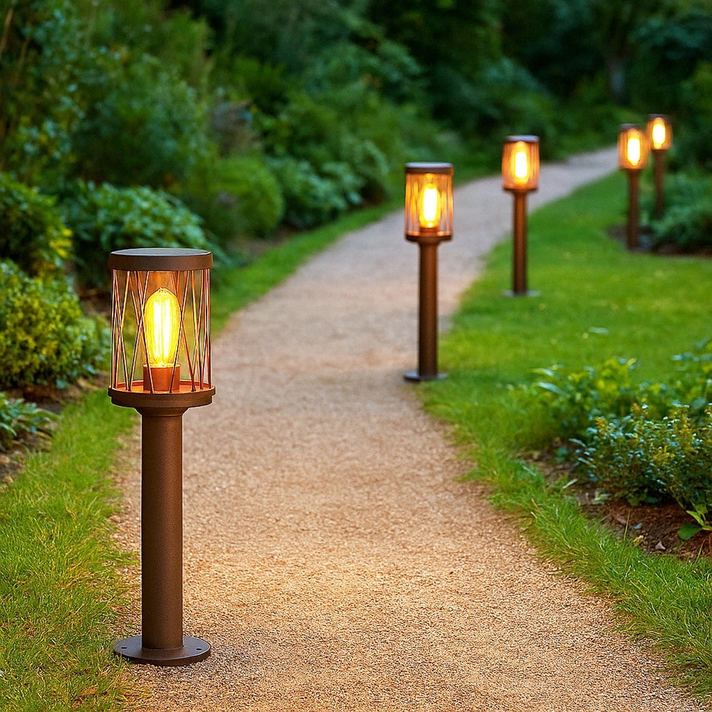 Trade Shop - Lampioncino Da Esterno In Alluminio Rosso Ruggine Da Giardino Moderno E27 Ip44 Pt-01 -
