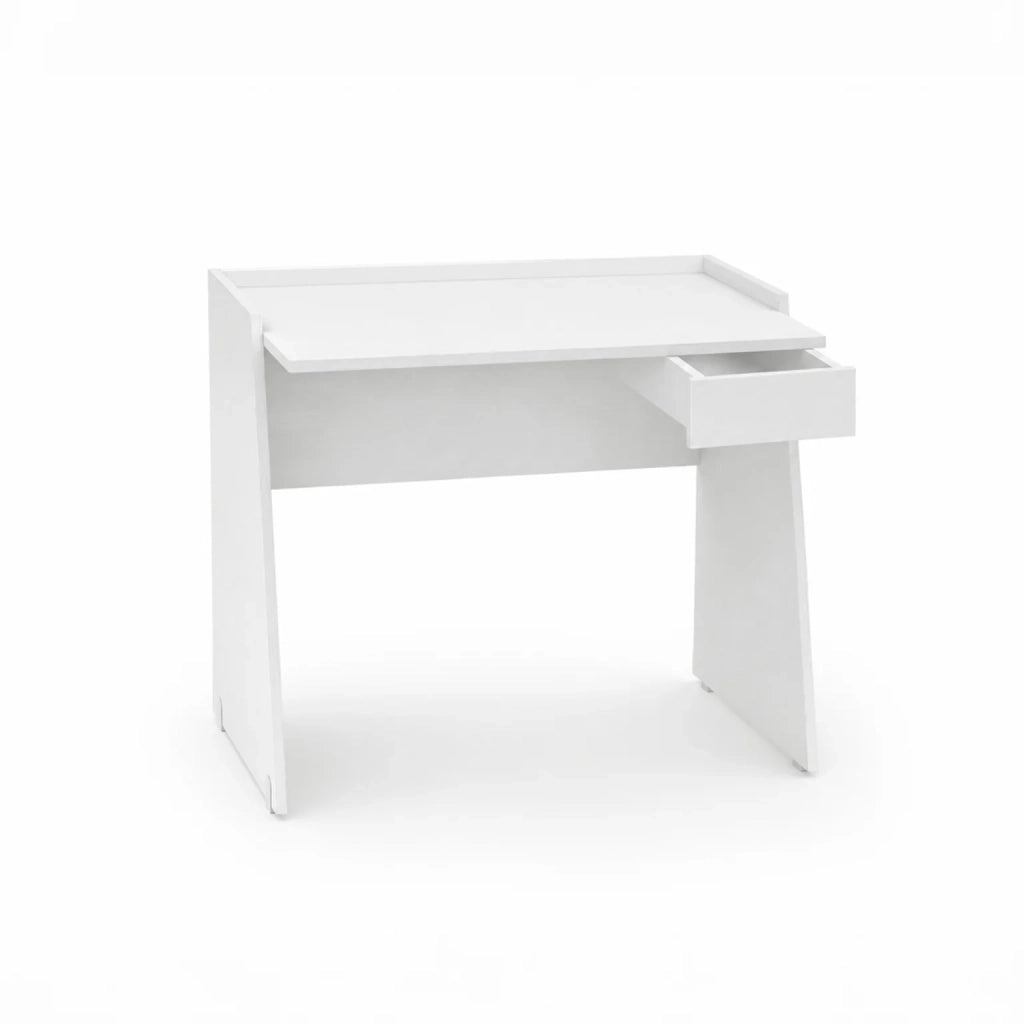 Scrivania Bianca Moderna con Cassetto e Piano Effetto Cemento | Scrivania PC Salvaspazio per Smart Working, Home Office e Studio | Tavolo Computer 90x60x80 cm