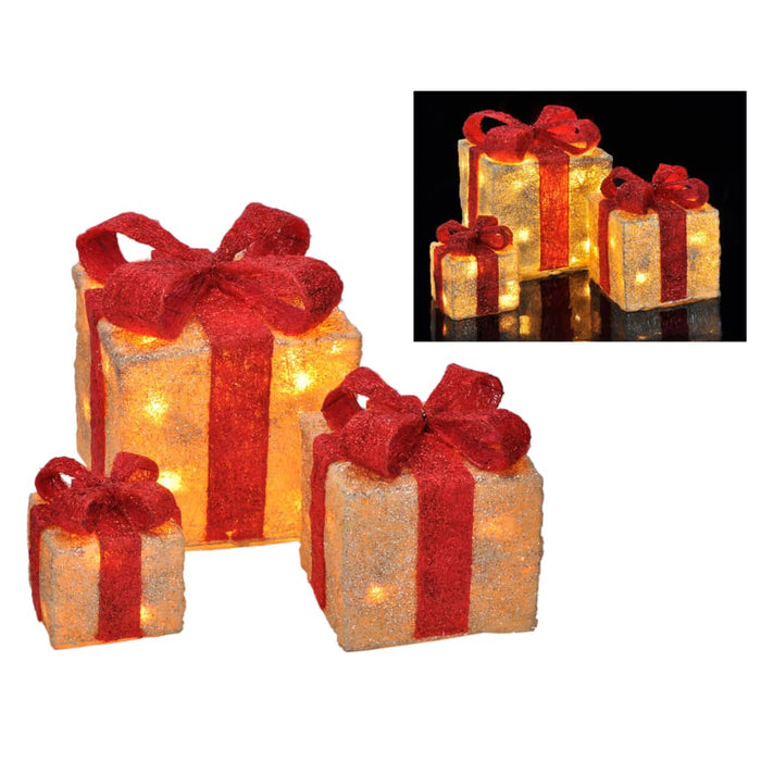 HI Decorazioni Scatole Regalo di Natale con Luci LED e Nastri Rosa 3pz 438371