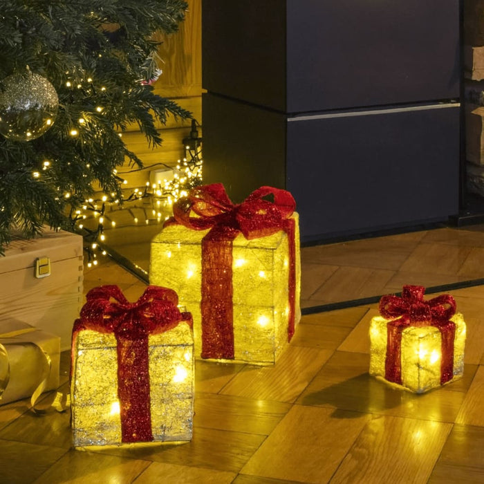 HI Decorazioni Scatole Regalo di Natale con Luci LED e Nastri Rosa 3pz 438371