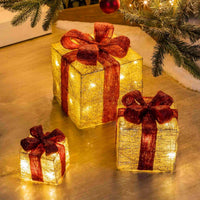 HI Decorazioni Scatole Regalo di Natale con Luci LED e Nastri Rosa 3pz 438371