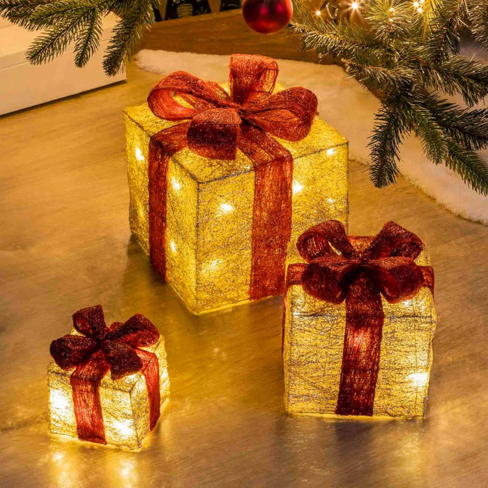 HI Decorazioni Scatole Regalo di Natale con Luci LED e Nastri Rosa 3pz 438371