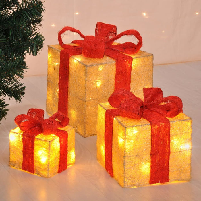 HI Decorazioni Scatole Regalo di Natale con Luci LED e Nastri Rosa 3pz 438371