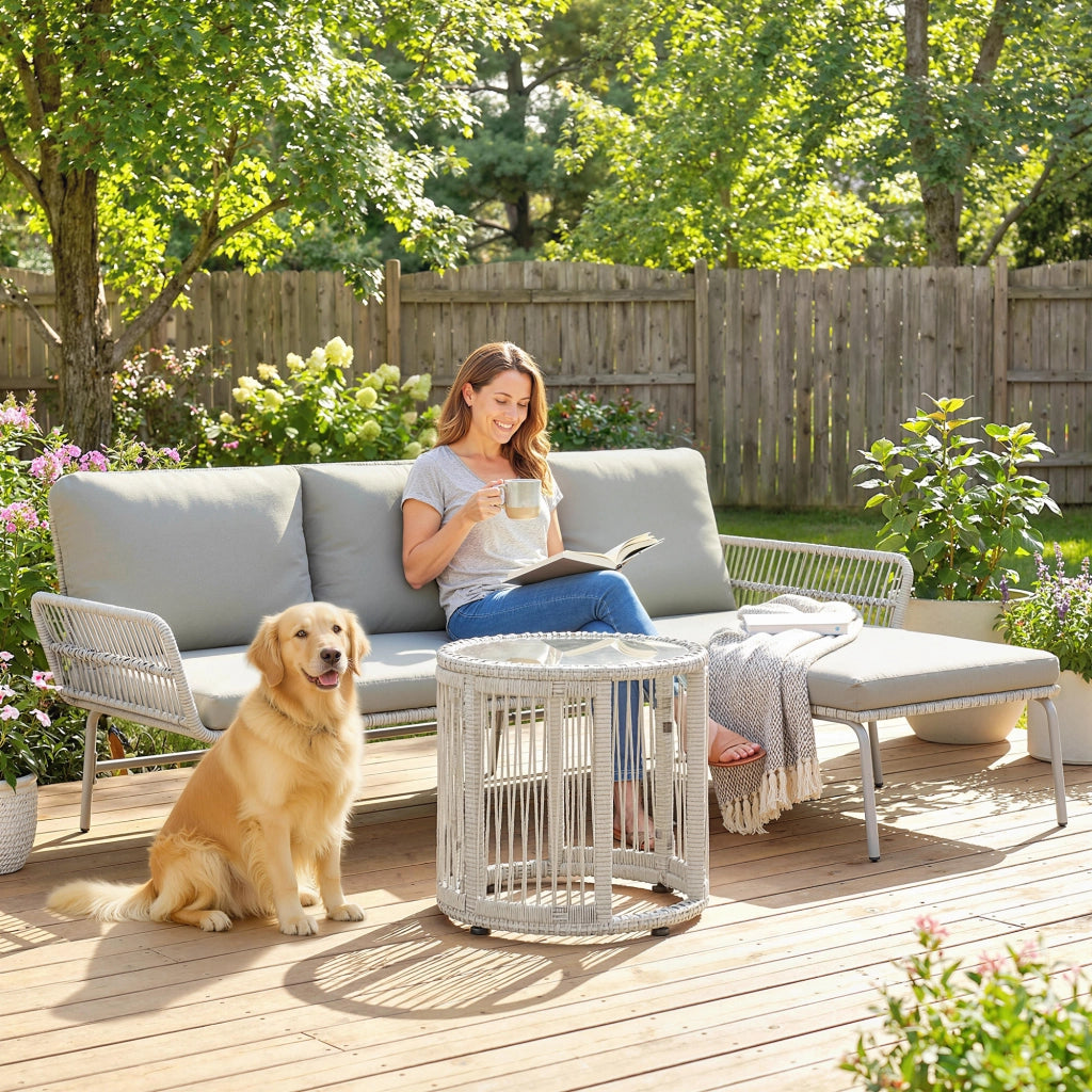 Set salotto da giardino 3 pezzi ¨C zephmum ¨C polyrattan grigio con cuscini e tavolino vetro