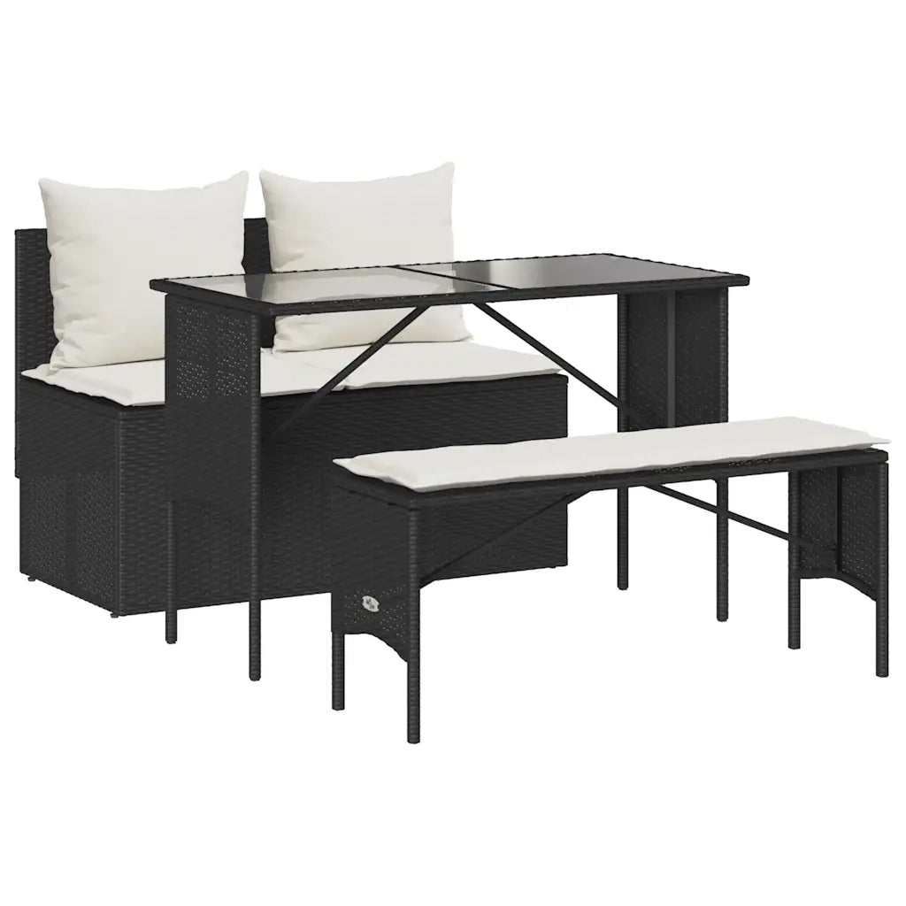 Set da Pranzo da Giardino 3 pz con Cuscini Nero in Polyrattan 4104181