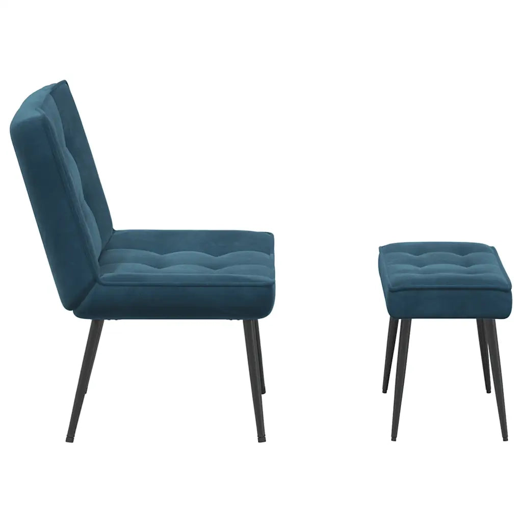 Divano Sedia-Poltrona Relax con Poggiapiedi Blu in Velluto 232368