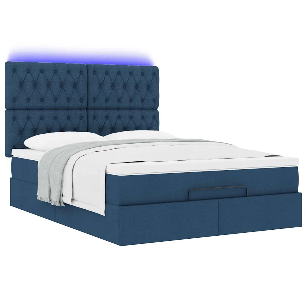 Struttura Letto Pouf con Materasso Blu 140x200cm in Tessuto 3314099