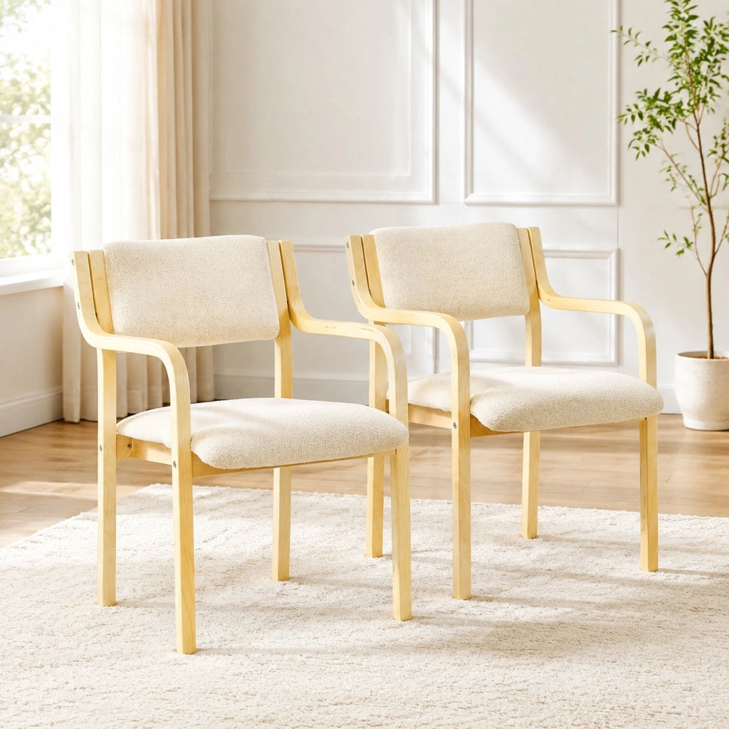 Set di 2 sedie da pranzo con braccioli in legno; stile scandinavo; bianco