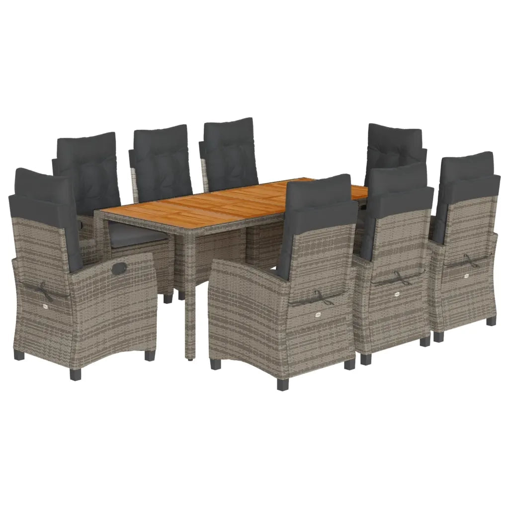 Set da Pranzo da Giardino 9 pz con Cuscini in Polyrattan Grigio 3212678
