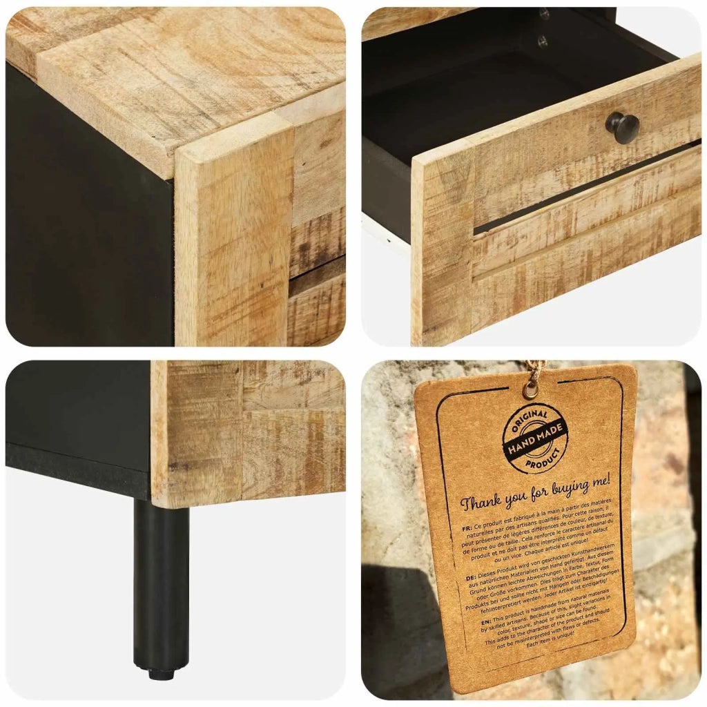 Comodino 2 pz Naturale 40 x 33 x 46 cm Legno di mango massello 4018843