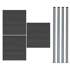 Pannelli Recinzione x3 + 4 Pali Alluminio LED Grigio Doghe PVC 185cm