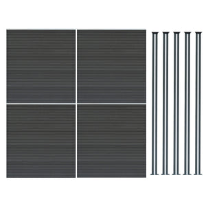 Pannelli Recinzione x4 + 5 Pali Alluminio LED Grigio Doghe PVC 185cm