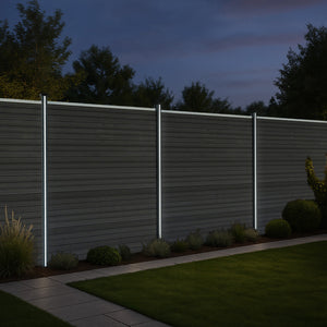 Pannelli Recinzione x7 + 8 Pali Alluminio LED Grigio Doghe PVC 185cm