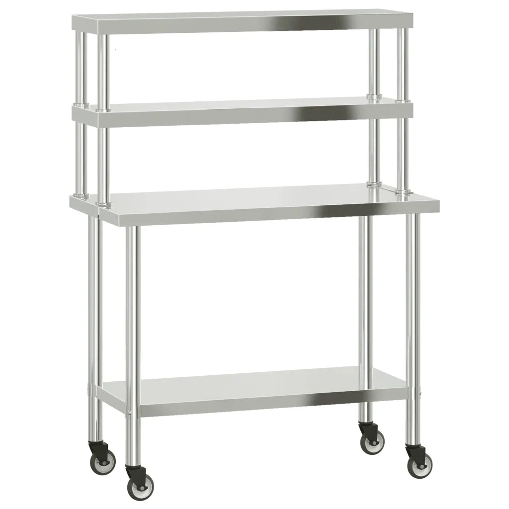 Tavolo Lavoro Cucina con Ripiano 110x55x150 cm Acciaio Inoxcod mxl 112128